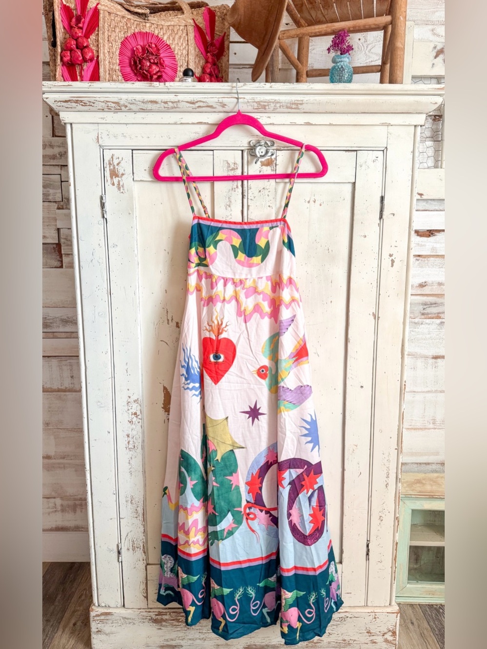 Colorful Graphic Maxi Dress with Heart Motif